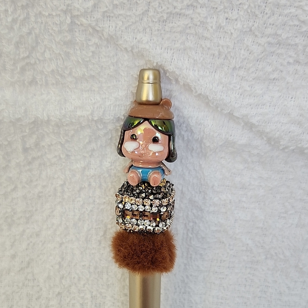 Brown and Gold Beaded Pen